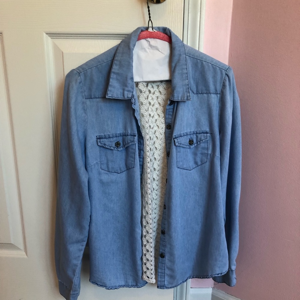 Light Jean button down shirt  with lace back
